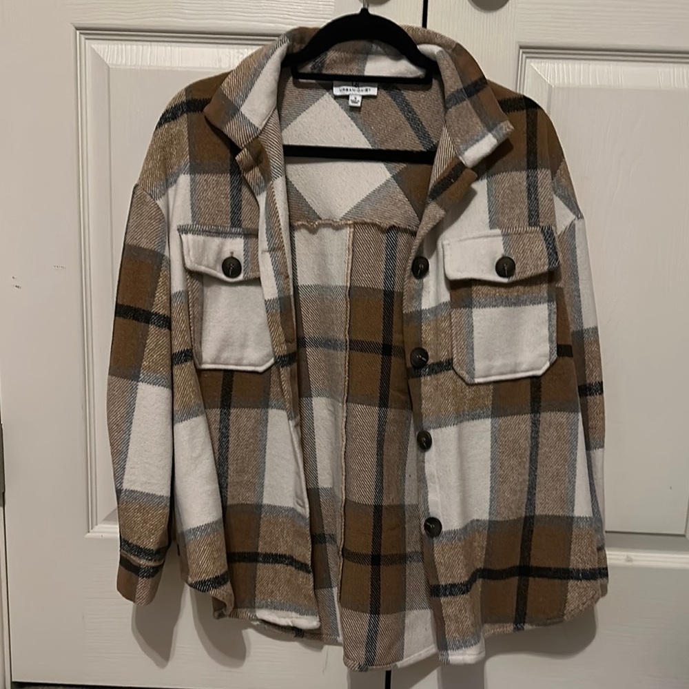 Plaid Brown and White Jean Jacket